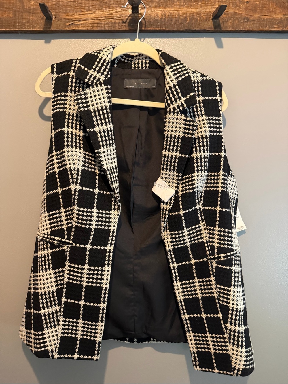 The Limited Black & White Plaid Sleeveless Blazer Vest